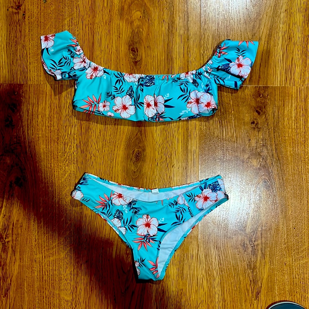 blue floral bikini